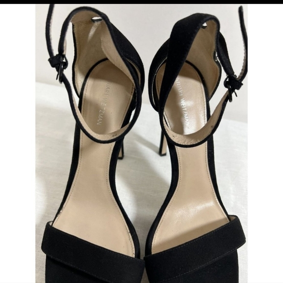 ๐ Stuart Weitzman Women's Backupplat Black Suede Platform High-Heel Sandals 9 M - Picture 7 of 13